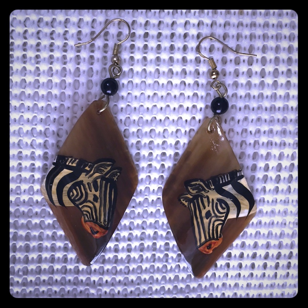Pair of Homemade Zebra Fashion Earrings
